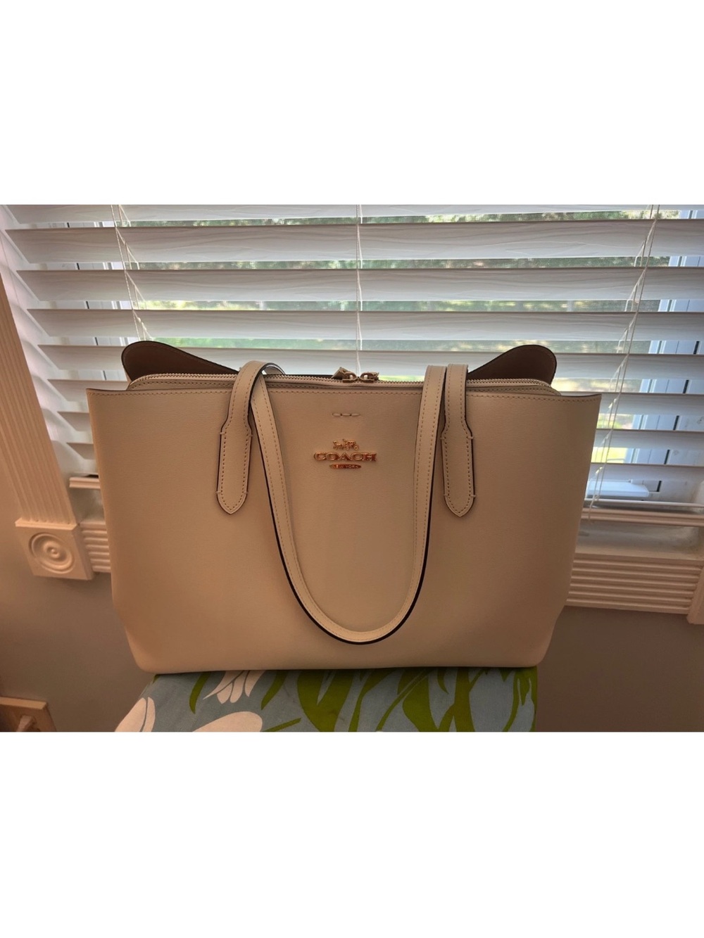Coach Leather Tote Bag in Chalk Beige